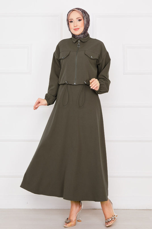 Two-Piece Hijab Set with Skirt, Khaki