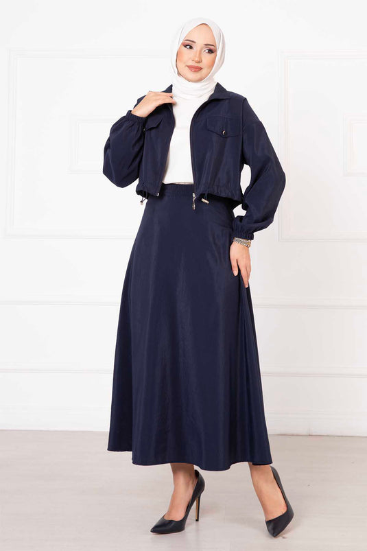 Navy Blue Skirted Two-Piece Hijab Set