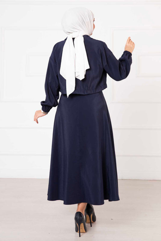 Navy Blue Skirted Two-Piece Hijab Set