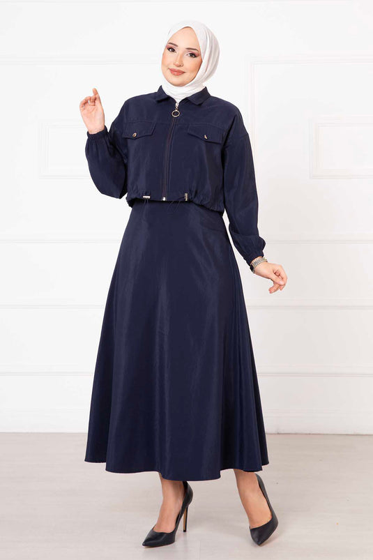 Navy Blue Skirted Two-Piece Hijab Set