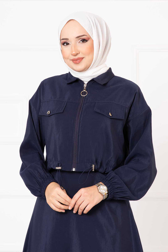 Navy Blue Skirted Two-Piece Hijab Set