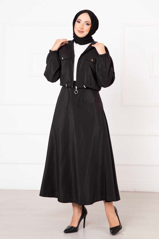 بدلة حجاب مزدوجة تنورة باللون الأسود