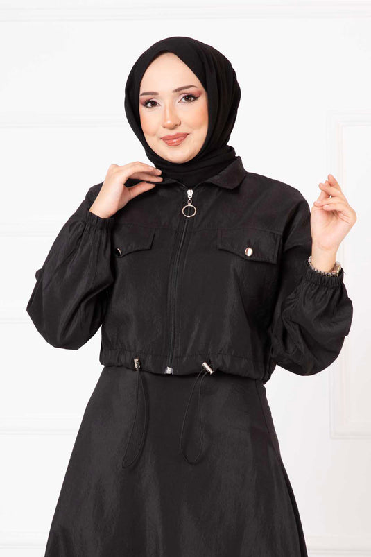 بدلة حجاب مزدوجة تنورة باللون الأسود