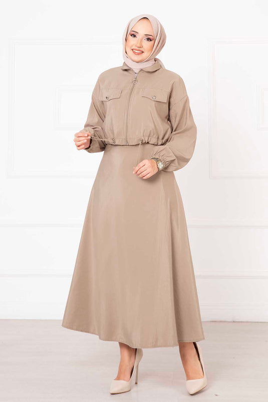 Ensemble Hijab Double Jupe en Vison