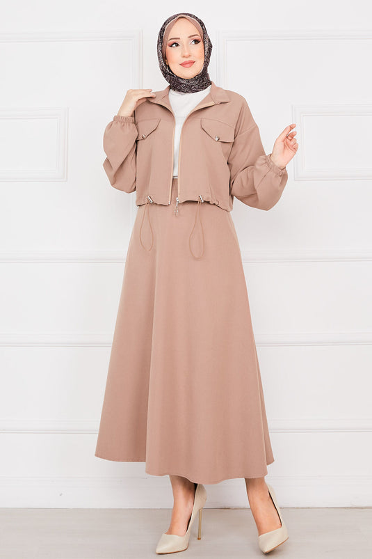 Ensemble Hijab Double Jupe en Vison