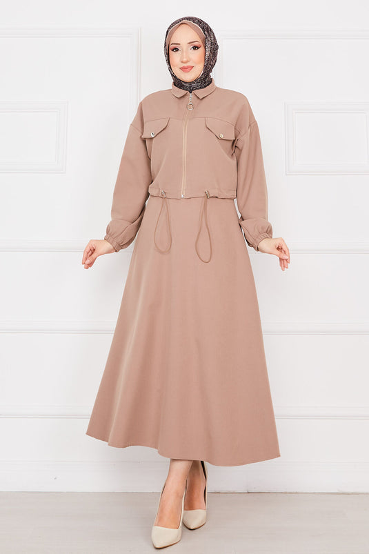 Ensemble Hijab Double Jupe en Vison