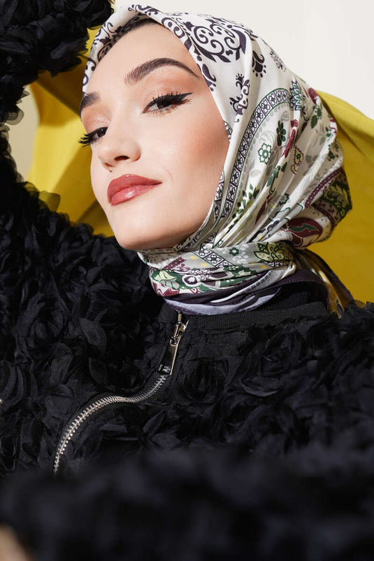 Ethnic Floral Soft Scarf Anthracite