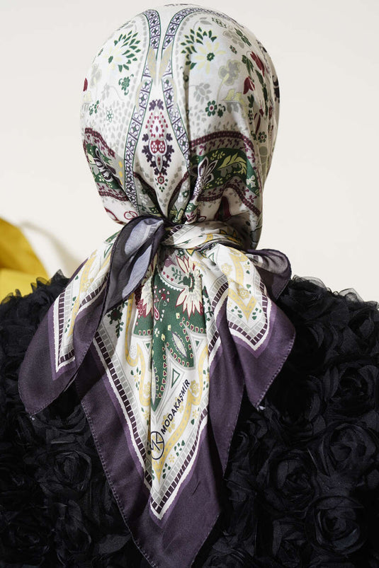 Ethnic Floral Soft Scarf Anthracite