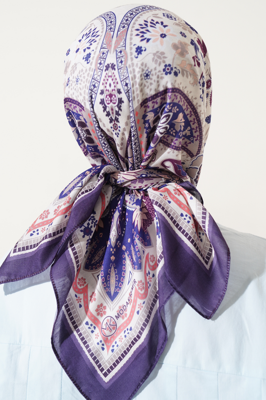 Ethnic Flowered Soft Scarf Dark Purple