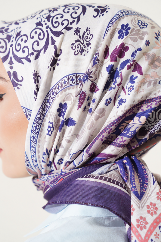 Ethnic Flowered Soft Scarf Dark Purple