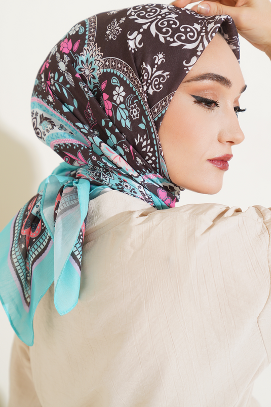 العرقية الأزهار الناعمة وشاح النعناع الأخضر