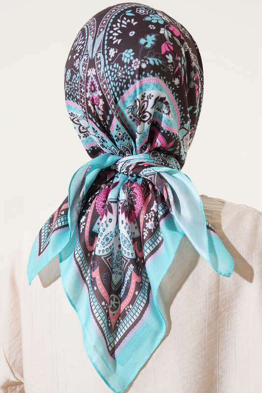 Ethnic Flowered Soft Scarf Mint Green