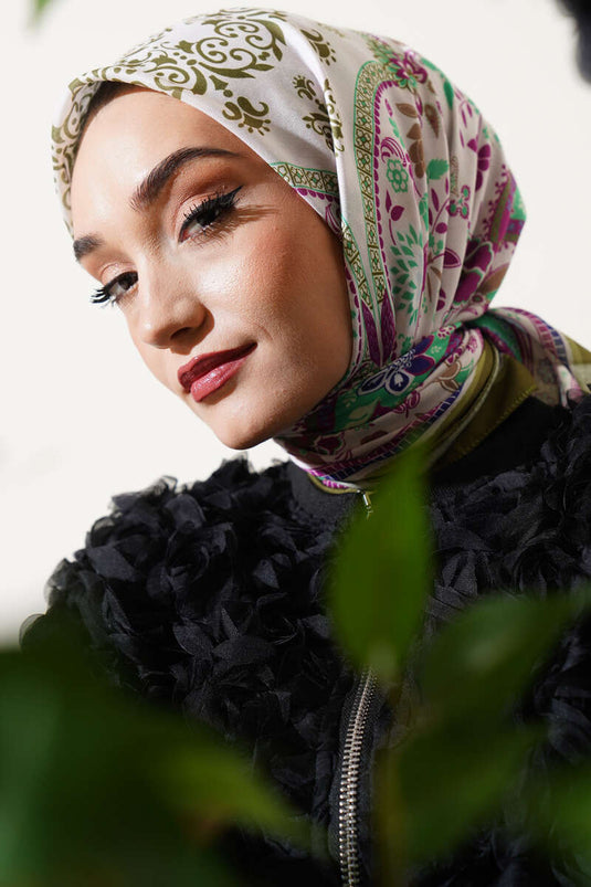 Ethnic Floral Soft Scarf Olive