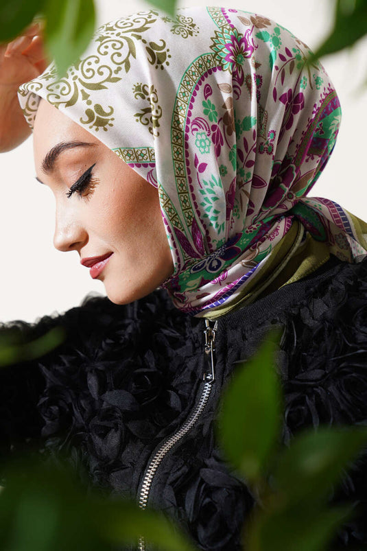 Ethnic Floral Soft Scarf Olive