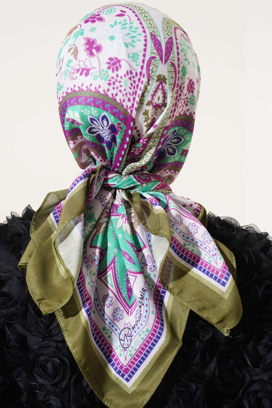 Ethnic Floral Soft Scarf Olive