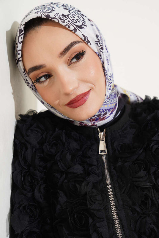 Sciarpa morbida floreale etnica nera viola