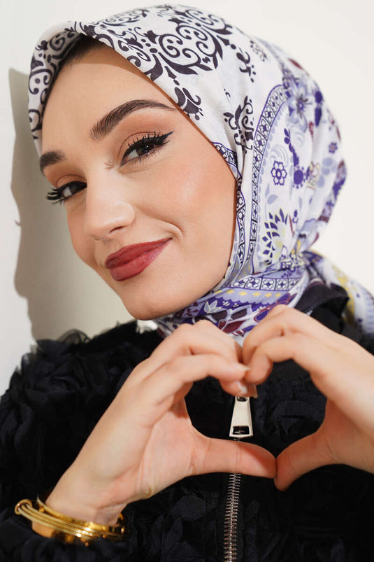 Sciarpa morbida floreale etnica nera viola