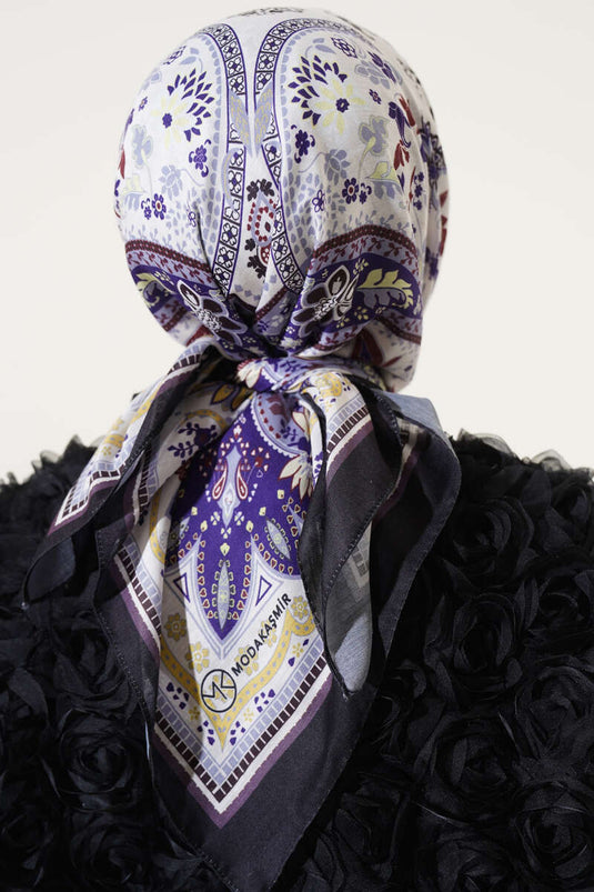 Sciarpa morbida floreale etnica nera viola