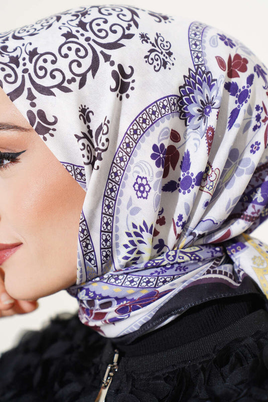 Sciarpa morbida floreale etnica nera viola