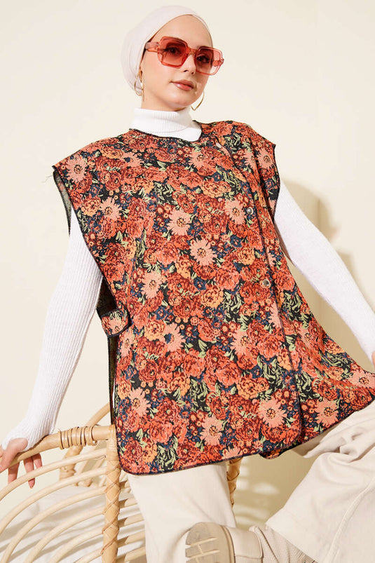 Ethnic Pattern Snap Vest Tile