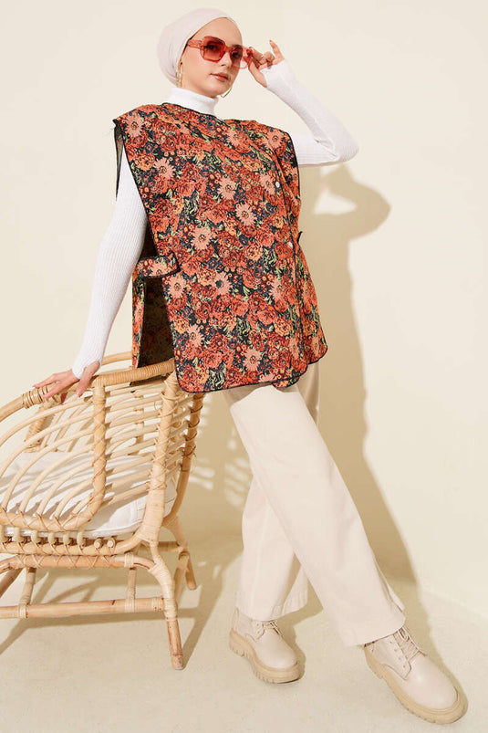 Ethnic Pattern Snap Vest Tile