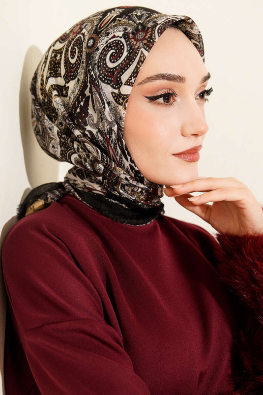 وشاح قطني مزخرف بنقشة عرقية أسود فيزون