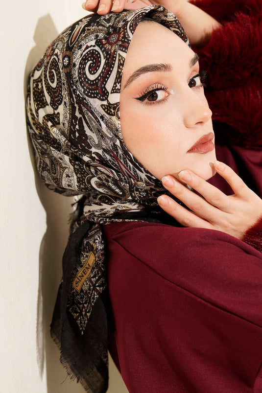 وشاح قطني مزخرف بنقشة عرقية أسود فيزون