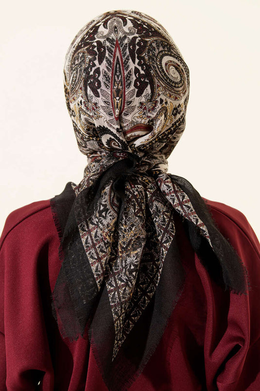 وشاح قطني مزخرف بنقشة عرقية أسود فيزون