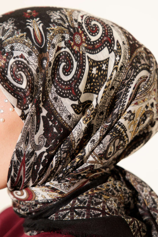 وشاح قطني مزخرف بنقشة عرقية أسود فيزون