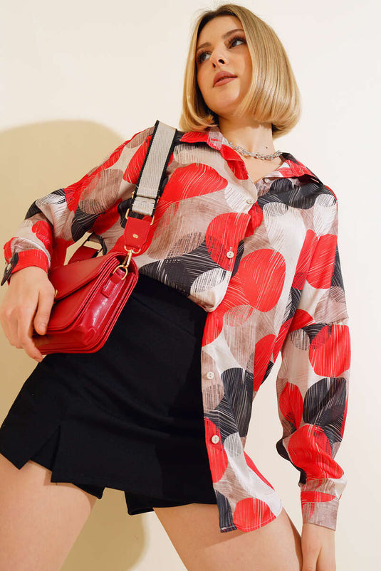 Etnik Desen Gömlek Nar Çiçeği