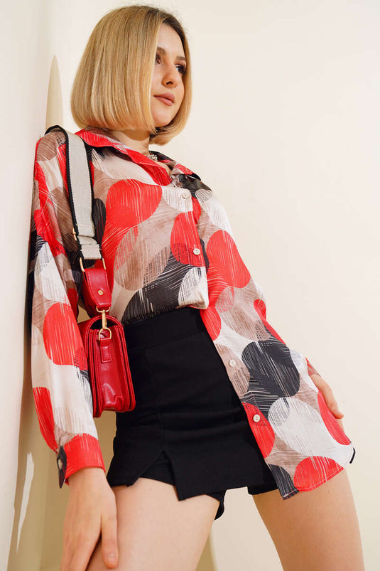 Etnik Desen Gömlek Nar Çiçeği