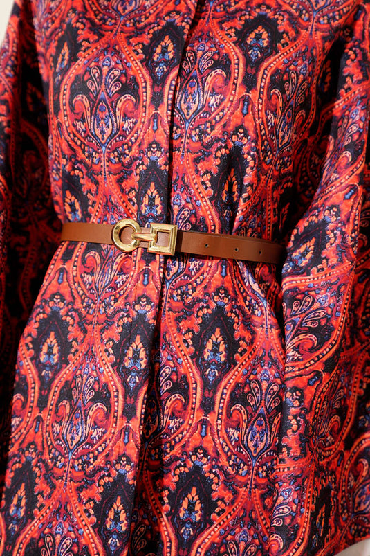 Etnik Desen Kemerli Scuba Panço Bordo