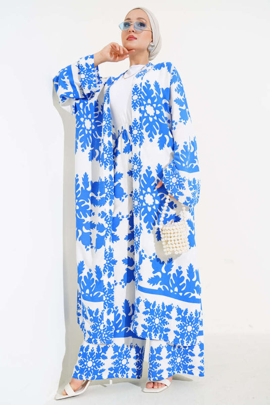 Ensemble Double Kimono Motif Ethnique Saks Blanc