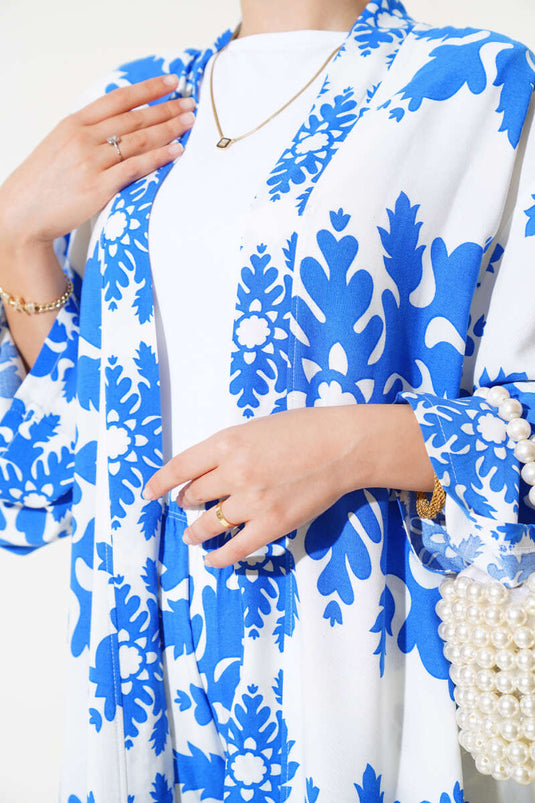 النمط العرقي كيمونو مجموعة مزدوجة ساكس الأبيض