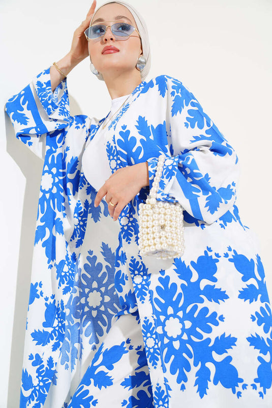 Ensemble Double Kimono Motif Ethnique Saks Blanc