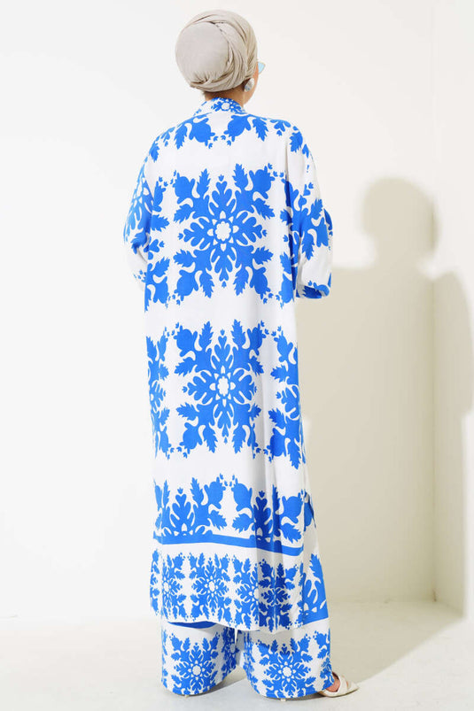 النمط العرقي كيمونو مجموعة مزدوجة ساكس الأبيض