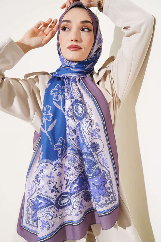 Etnik Desen Medine İpeği Şal Pudra Lila