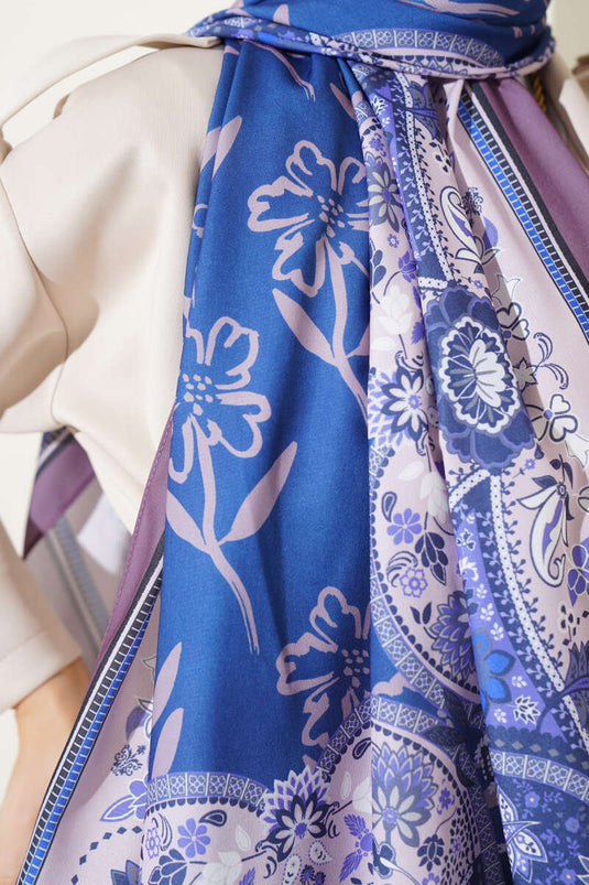 Etnik Desen Medine İpeği Şal Pudra Lila