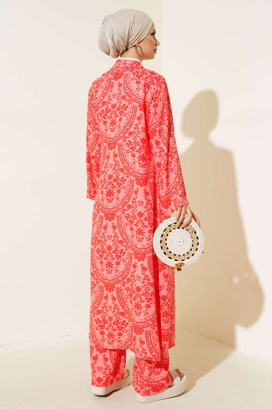 نمط العرقية سترة طويلة مجموعة المرجان