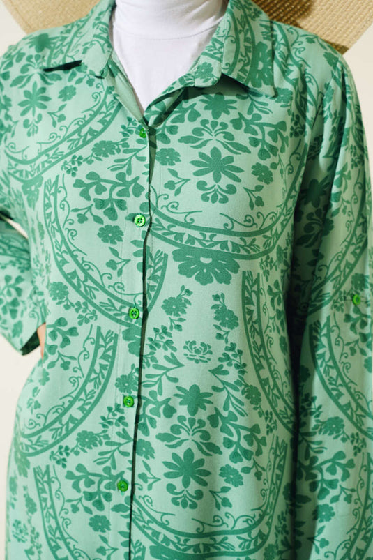 Etnisk mønster lang tunika sæt grøn