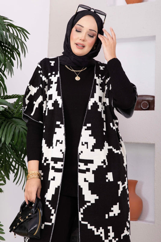 طقم سترة وكنزة بنمط عرقي أسود