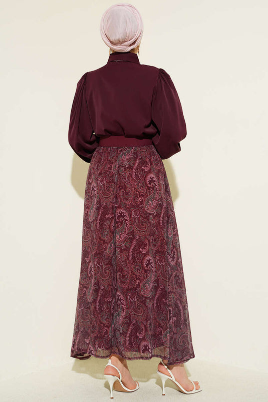 Ensemble jupe avec foulard à motif ethnique bordeaux