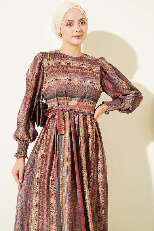 Burgunder Ethnisch Gemustertes Gipi Kleid