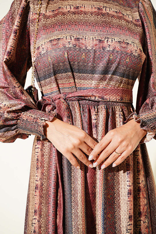 Burgunder Ethnisch Gemustertes Gipi Kleid