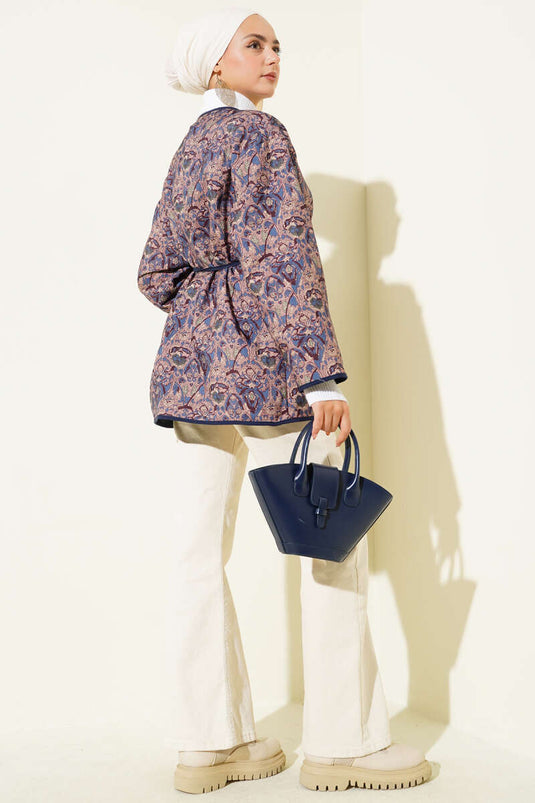 Veste matelassée à motifs ethniques bleu marine