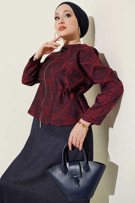 Ensemble Deux Pièces avec Jupe en Jean à Motifs Ethniques Bleu Marine