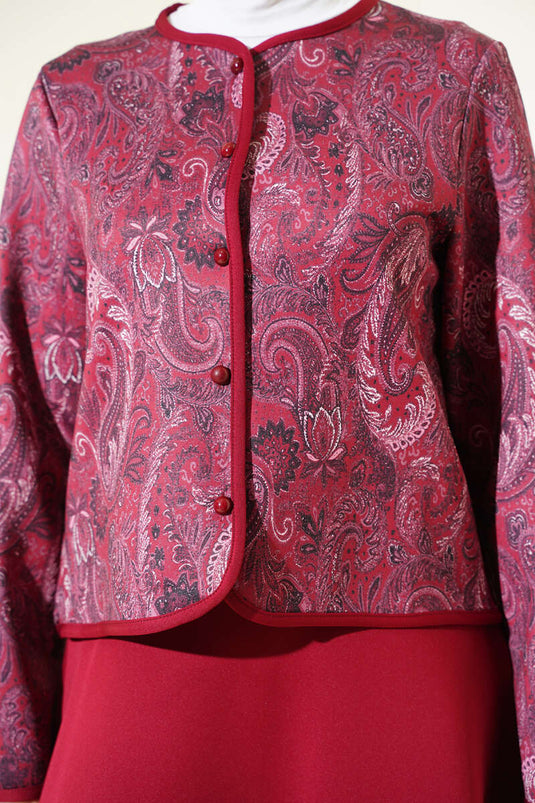 Ethnic Patterned Scuba Skirt and Two-Piece Set in Burgundy