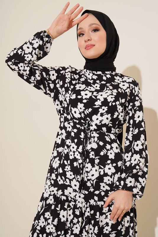Etnik Desenli Tünelli Elbise Siyah