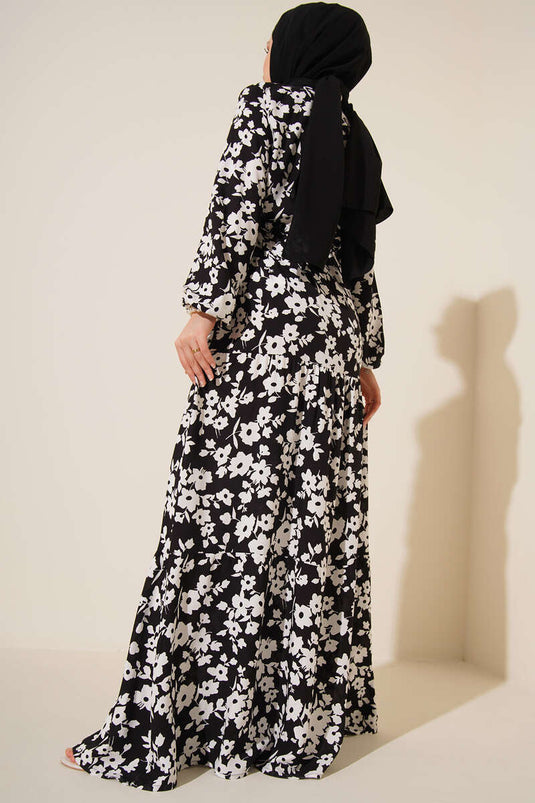 Etnik Desenli Tünelli Elbise Siyah