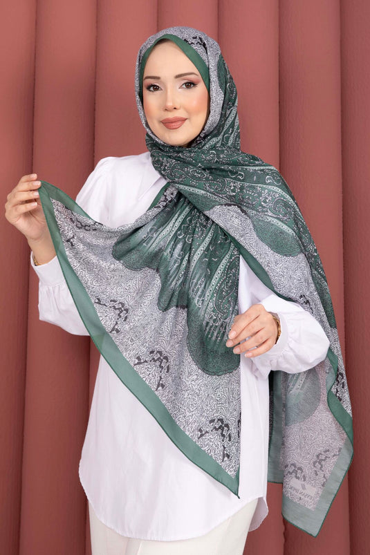 سلسلة الشال بنقشة عرقية باللون الزيتوني